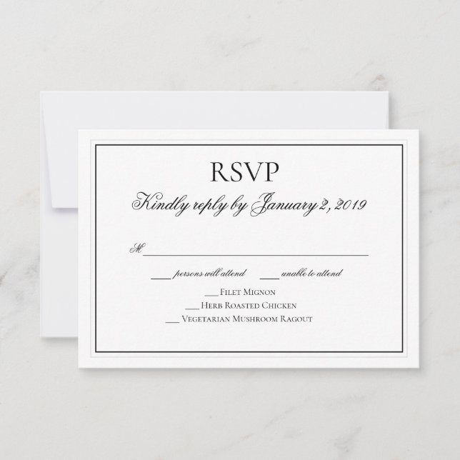 Mariage noir et blanc élégant RSVP (Devant)