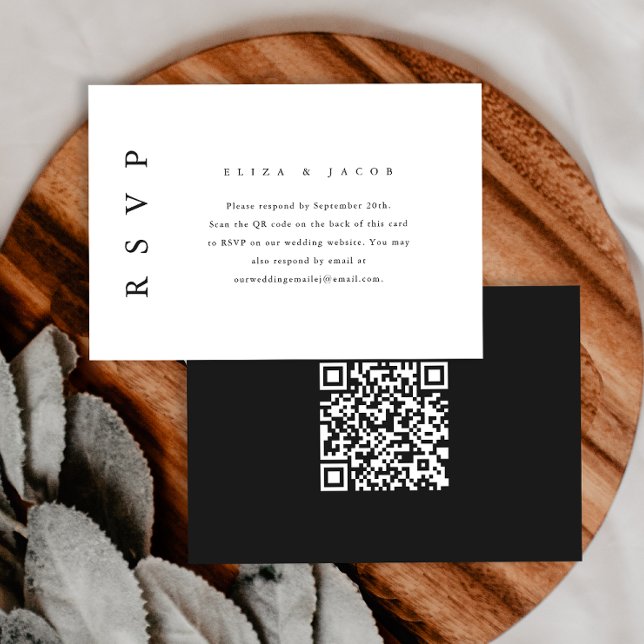 Mariage noir et blanc élégant RSVP avec code QR (Créateur téléchargé)