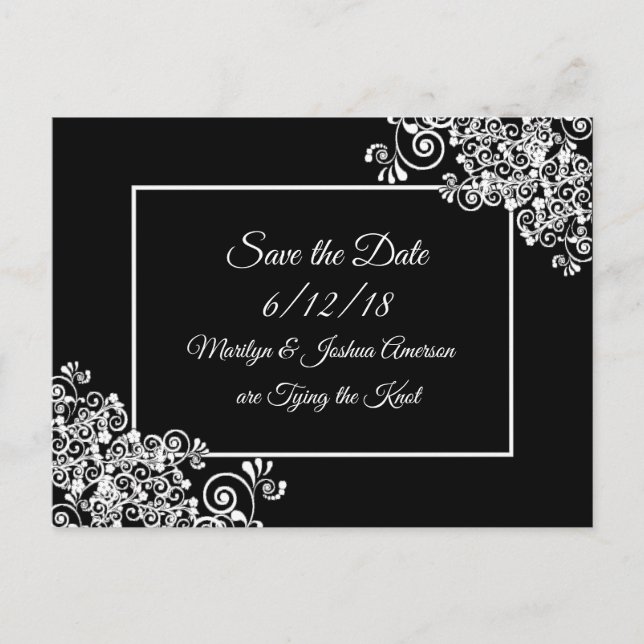 Mariage noir et blanc Enregistrer la date Cartes p (Devant)