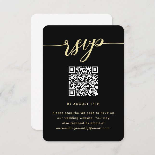 Mariage noir et blanc simple RSVP avec code QR (Devant / Derrière)