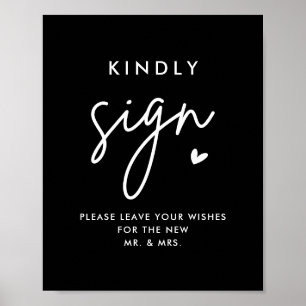 Mariage noir Livre d'invité Kindly Signer Poster