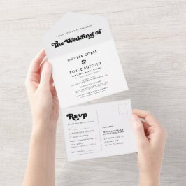 Mariage noir rétro élégant tout en une invitation