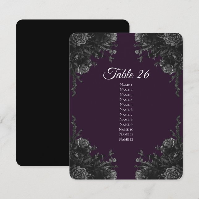 Mariage noir violet Numéro de tableau Cartes d'esc (Devant / Derrière)