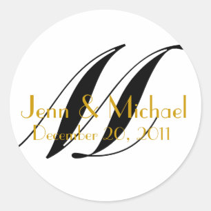 Mariage Noms et Date Monogram Sticker Or