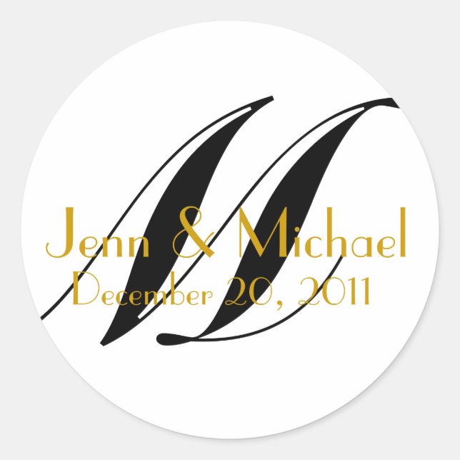 Mariage Noms et Date Monogram Sticker Or (Devant)
