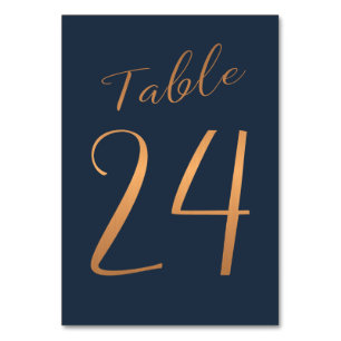 Mariage numéro de table cuivre rose or parties sci