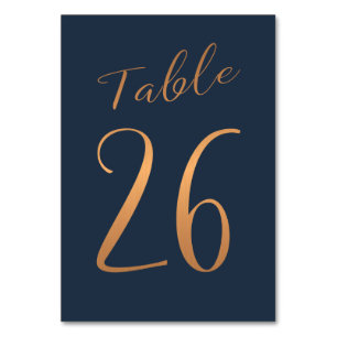 Mariage numéro de table cuivre rose or parties sci