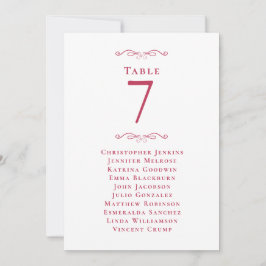 Mariage Numéro de table Magenta Red Guest Carte