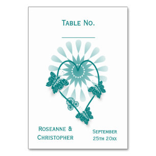 Mariage Numéro de table Papillons Turquoises Coeur
