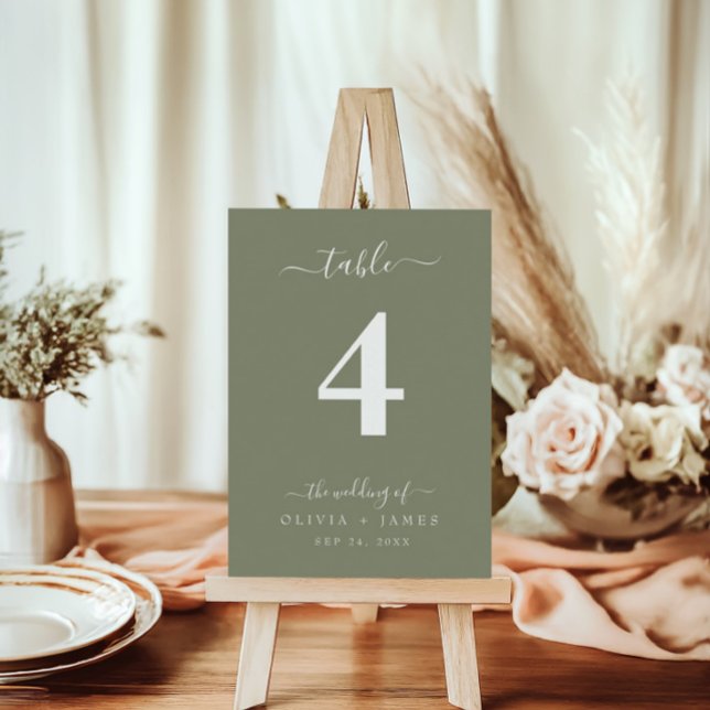 Mariage Numéro de table Simple Solid Sage Vert (Wedding Table Number Simple Solid Sage Green)