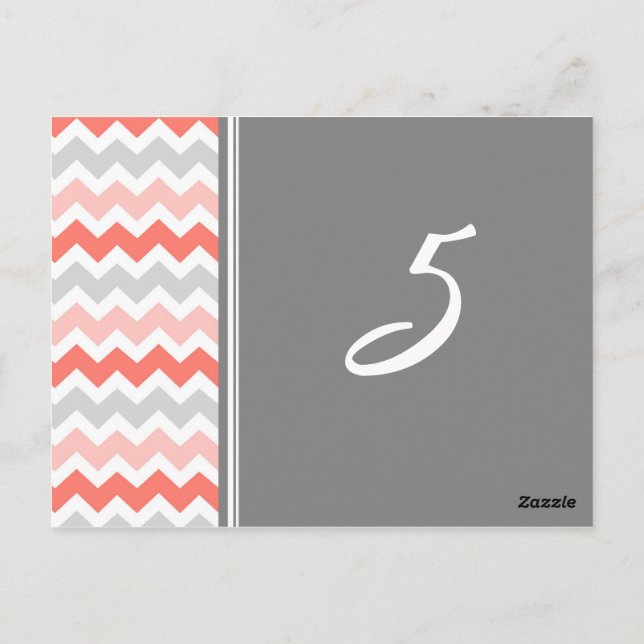 Mariage Numéro de tableau Cartes Coral Grey Chevro (Dos)
