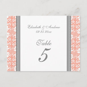 Mariage Numéro de tableau Cartes Coral Grey Damask