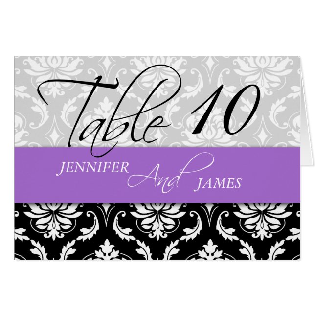 Mariage Numéro de tableau Cartes Damask Lavender 2 (Devant Horizontal)