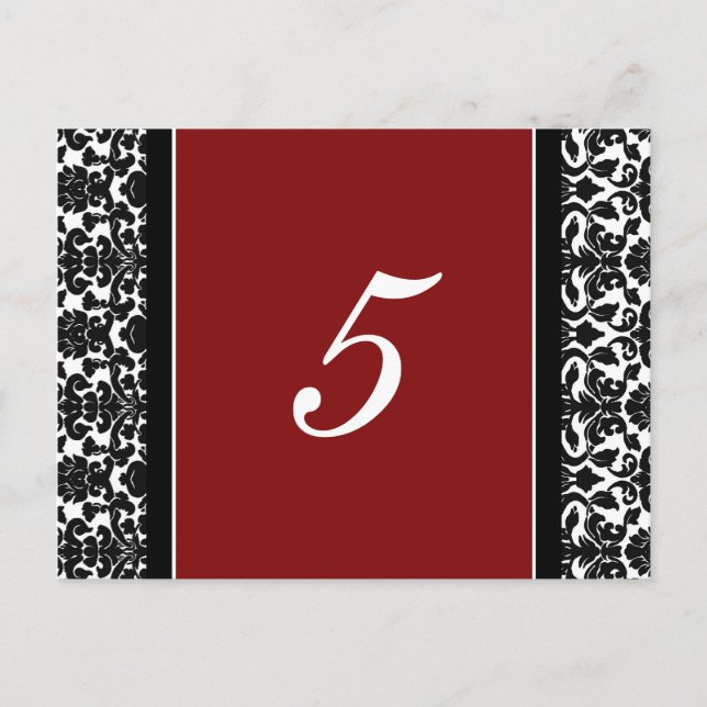 Mariage Numéro de tableau Cartes Rouge Damas (Devant)
