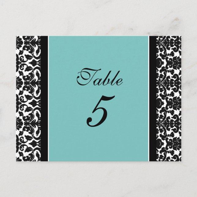 Mariage Numéro de tableau Cartes Turquoise Damask (Devant)