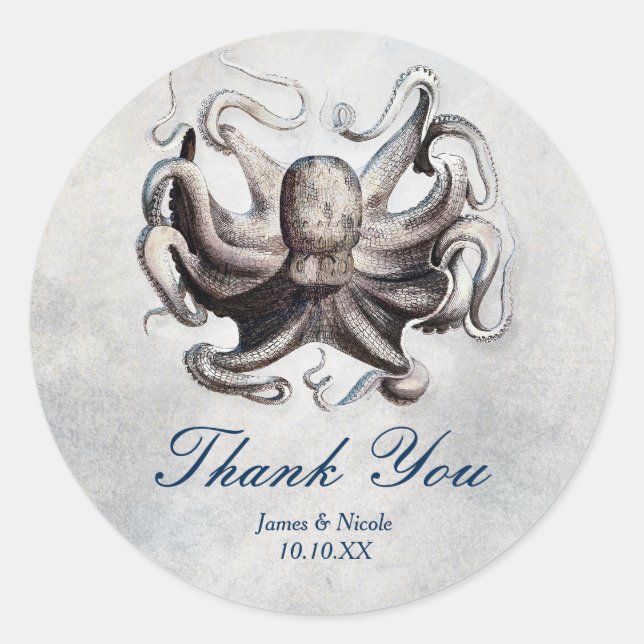Mariage Octopus Beach vintage Élégant Sticker (Devant)