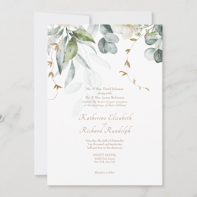 Mariage officiel blanc Invitation florale Élégant (Devant)