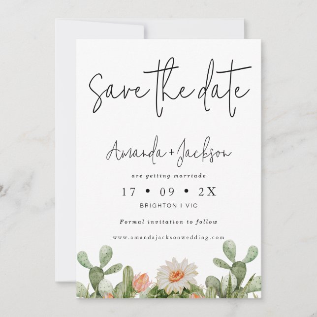 Mariage Orange Cactus Moderne Enregistrer La Carte (Devant)