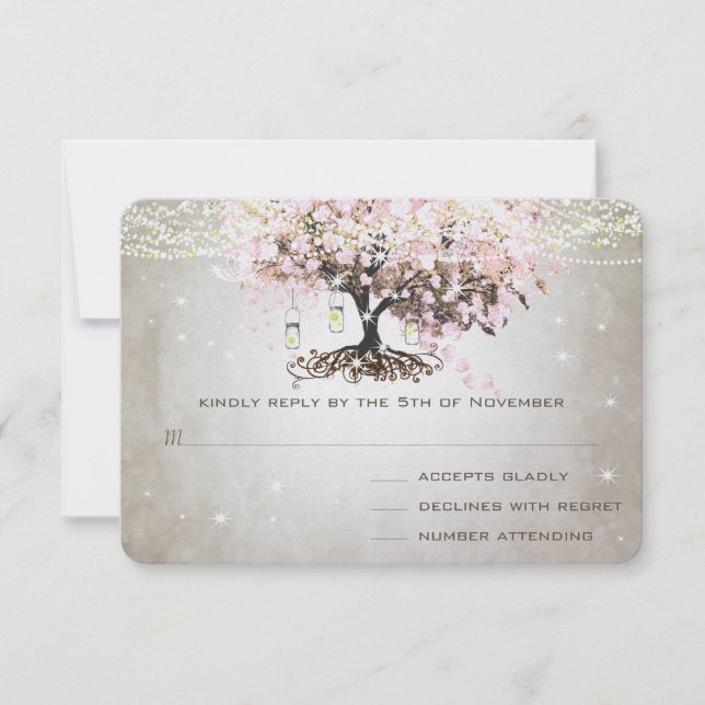 Mariage Pale Pink Coeur Leaf RSVP (Devant)