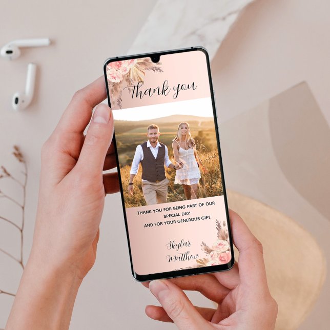 Mariage pampas herbe rose photo carte de remerciem (Créateur téléchargé)