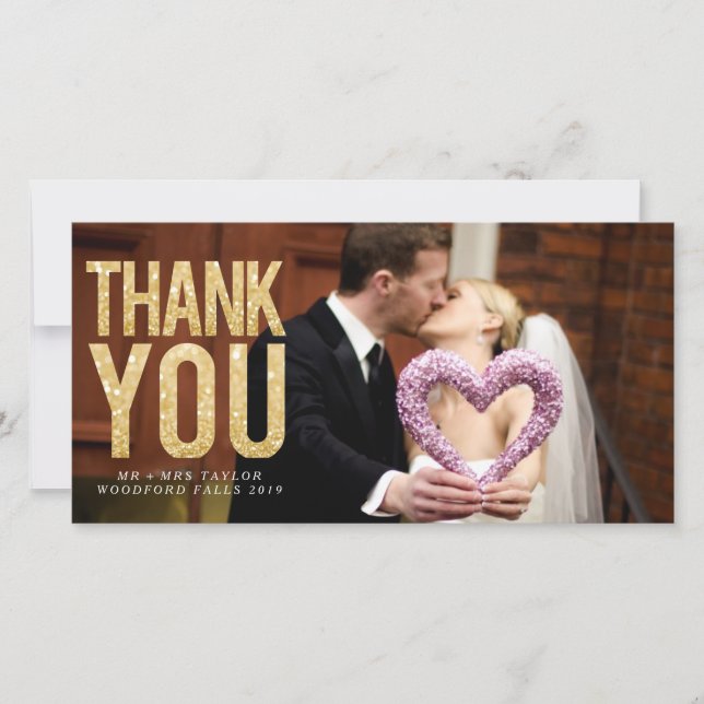 Mariage Parties scintillant d'or Merci Cartes phot (Devant)