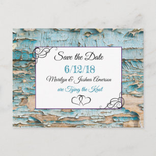 Mariage patiné en bois Enregistrer la date Carte p