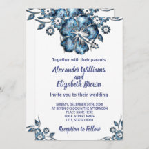 Mariage Pays Chic Blue Flower Invitation