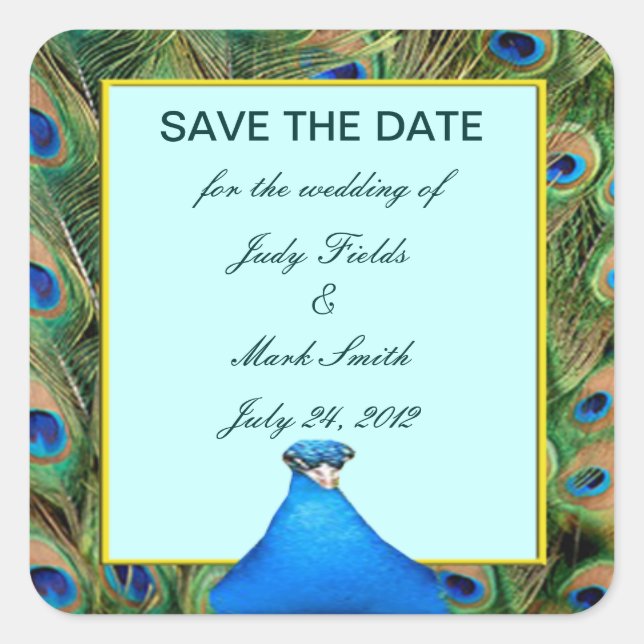 Mariage Peacock Enregistrer Les Stickers Date (Devant)