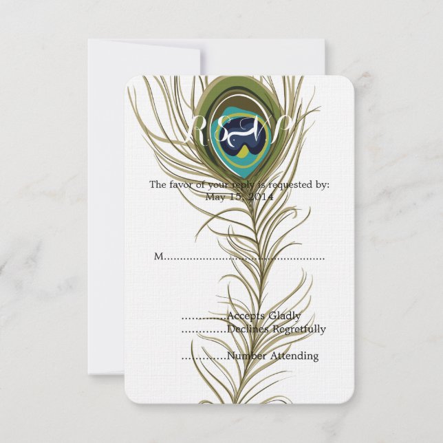 Mariage Peacock Feather RSVP (Devant)
