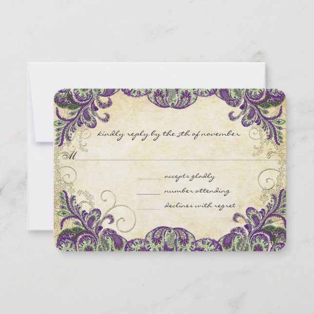 Mariage Peacock violet et vert RSVP (Devant)