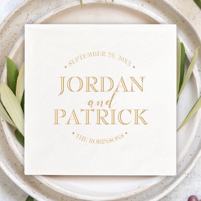 Mariage personnalisé Napkins Couples Nom et date (custom personalized cute simple cocktail wedding napkin gold foil couple's name and wedding date )