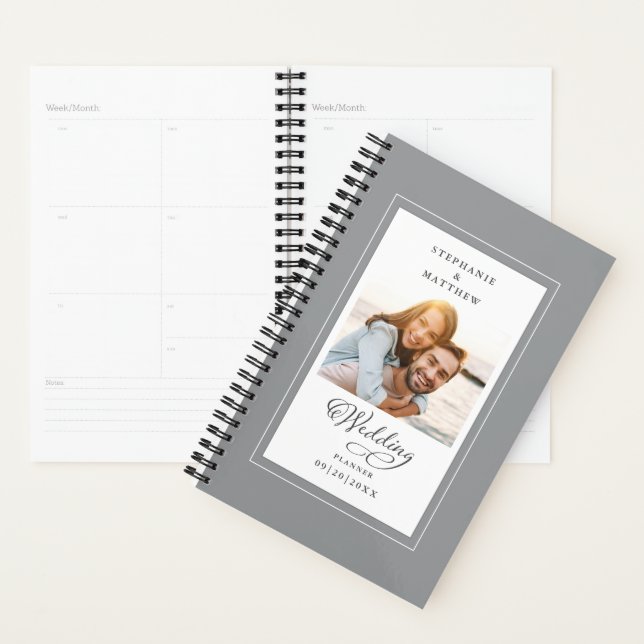 Mariage Personnalisé Photo Gris Blanc Élégant Scri (Devant avec enveloppe)