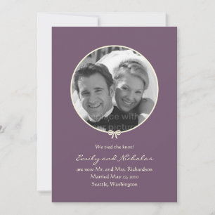 Mariage photo à noeud simple Faire-part - violet