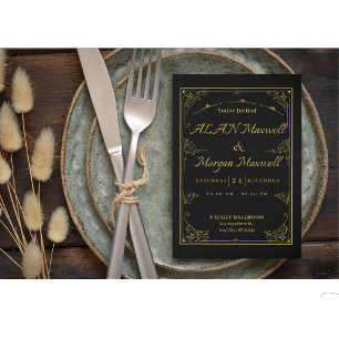 Mariage photo Black & Gold Elegant Invitation Foil