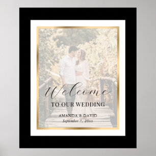 Mariage photo Black Gold Script Affiche de bienven