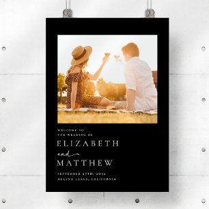 Mariage photo Black Modern Script Affiche de bienv