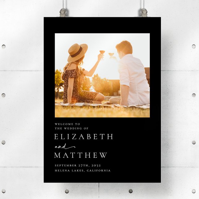 Mariage photo Black Modern Script Affiche de bienv (Créateur téléchargé)
