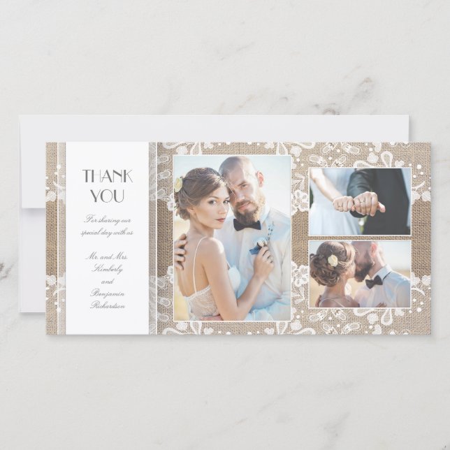 Mariage photo Burlap et dentelle Merci (Devant)