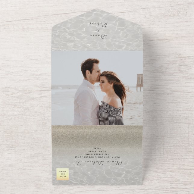 Mariage photo de plage tout en une invitation (Dehors)