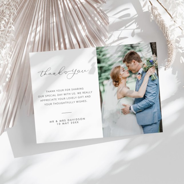 mariage photo délicat lettrage carte de remercieme (Créateur téléchargé)