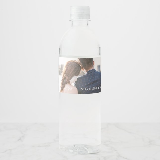 Mariage Photo Étiquette de bouteille d'eau (Devant)