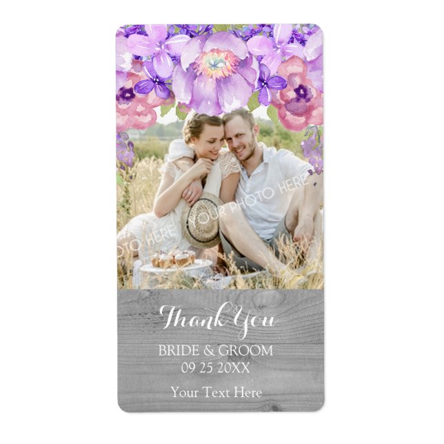 Mariage photo floral gris Lilac violet Étiquette (Devant)