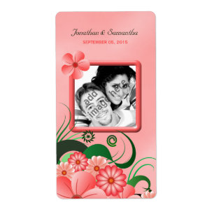 Mariage Photo Hibiscus Rose Floral Vins Étiquettes