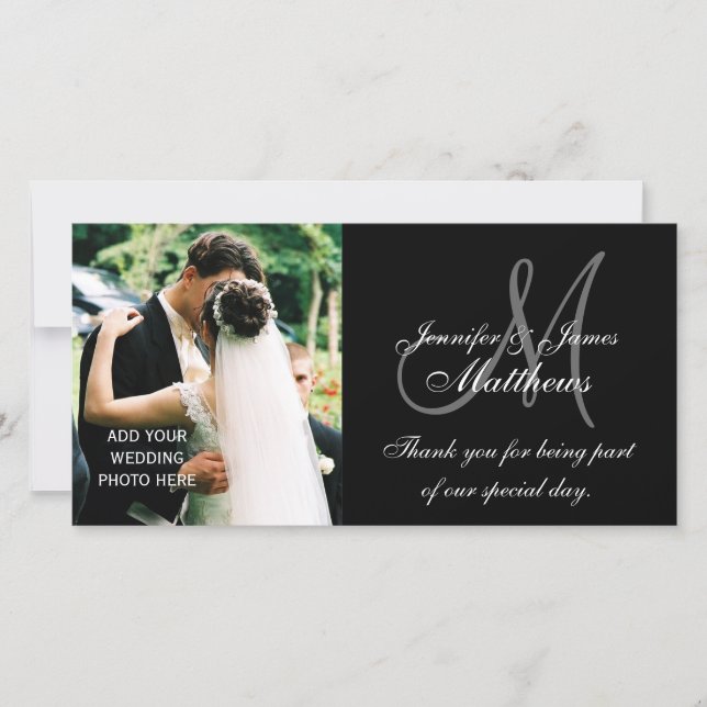 Mariage Photo Merci Cartes avec Monogram Black (Devant)