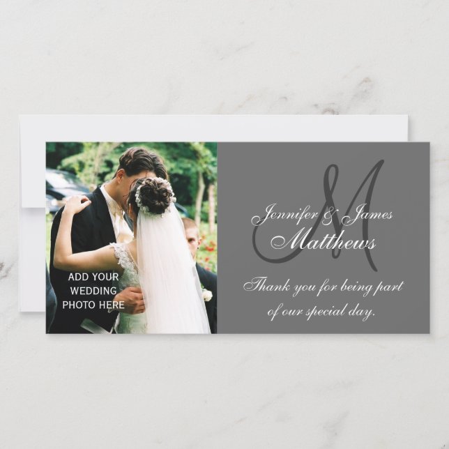 Mariage Photo Merci Cartes avec Monogramme (Devant)