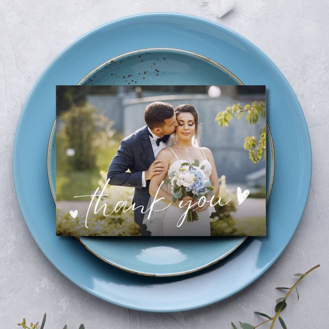 Mariage photo Merci de deux scripts chic (Chic Script Two Photo Wedding Thank You Card)