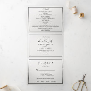 Mariage photo minimaliste triple invitation