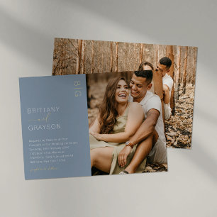 Mariage photo moderne Dusty Blue Invitation Foil