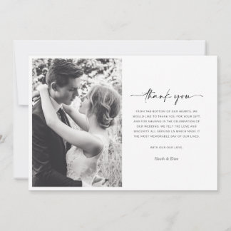 Mariage photo moderne noir blanc Carte de remercie