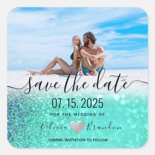 Mariage Photo Plage Enregistrer La Date Sticker Ca (Devant)